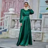 Этническая одежда Satin Long Dress Женщины мусульманская абая элегантная сплошная упаковка