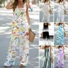 Women's Two Piece Pants Women Summer Suit Floral Print Sleeveless Vest Wide Leg Set Casual Breathable Outfit For