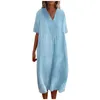 Basic Casual Dresses Vintage Womens Summer Dress 2023 Beach Holiday Solid Color Leisure Loose Cotton Linen