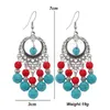 Vintage Ethnique Bleu Rouge Perles Gland Boucles D'oreilles pour les Femmes Boho À La Main Argent Couleur Creux Dangle Boucle D'oreille Bijoux