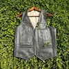 Mäns västar V-ringsedragare Fashion äkta läder Casual Vest Jacket 2023 Mens Koncise Korean Style Solid Vintage Slim Biker