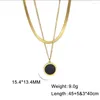 Pendentif Colliers 1PC Noir Collier Rond Pour Femmes Double Couche En Acier Inoxydable Plaqué Or Vintage Esthétique Jewerly F1057