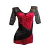 Stage Wear Red Flowers Aerial Dance Tops Suit Yoga One-piece Fitness Latin Ballet Bodysuit Top