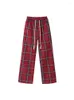 Women's Pants 2023 Korean Fashion Red Plaid Y2K Vintage Green Oversized Wide Leg Checkered Trousers Harajuku Jogging Sweatpants