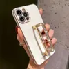 Mobiltelefonfodral Bling 3D Crystal Square Holder Gold Plating Phone Case för iPhone 12 Pro Max Mini 11 13 Pro X Xs XR 6 S 7 8 Plus 12Pro SE Cover L230731