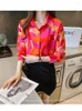 Women's Blouses Vintage Geometric Pattern Shirt Women Elegant Office Ladies Y2k Korean Long Sleeve Patchwork Casual Tops Female Autumn