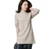 Pulls pour femmes 2023 automne hiver pull femme version coréenne avec longueur moyenne épaisse demi-col haut en jersey de laine extérieur ample.