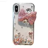 Étuis pour téléphones cellulaires Super mignon dessin animé 3D diamant étui en silicone souple pour iPhone 11 12 13 14 Pro Max X XS XR 7 8 Plus MiNi clair noeud papillon couverture rose L230731