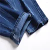 Men's Jeans Large Size Perforated Straight Denim Hole Washing Trousers Tie Blue Style Winter 2023