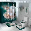 Halılar Pembe Mavi Gül Kelebek Duş Perdesi Set Banyo Seti Banyo Ekranı Anti-kayma Tuvalet Kapağı Kapak Halı Halıları Ev Dekor Seti R230802