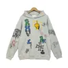 Rhude Versatile Grey Sweet Cool New Casual Handmålad graffiti High Street Mens and Womens Hoodie Fashion Autumn Winter