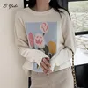 Women's Sweaters Blessyuki Cashmere Cute Flowers Printing Kintted Pullover Women Casual Loose O-neck Winter Sweater Female Fashion Soft Warm