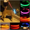 Dog Collars Leashes Nylon Led Pet Collar Night Safety Flashing Glow In The Dark Leash Dogs Luminous Fluorescent Supplies Drop Delive Dhcuo