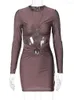 Casual Dresses 2023 Hollow Out Ruched Mini Dress for Women Robe Autumn O Neck Long Sleeve Bodycon Party Short Vestido