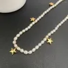 Ketten Leichte Luxus Kleine Premium Sense Star Choker Natürliche Süßwasserperle Einfaches Temperament Täglich Gefaltete Kurze Schlüsselbeinkette