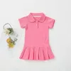 Girl Dresses Toddler Short Sleeve Lapel Solid Color Pleated Dress For 1 To 7 Years Girls Bright Beautiful