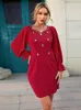 Vêtements ethniques moulantes mini robes pour femmes travail manuel diamants manches longues bouffantes col en V soirée robe de bal anniversaire nuit Clubwear