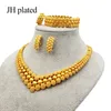 Set di gioielli da sposa Nigeria Dubai Set di gioielli color oro Regali di nozze da sposa africani festa per le donne Bracciale Collana orecchini anello set collares 230801