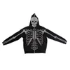 2023 New Women's Street Hoodie Skull Rhinestone Zipper Hoodie