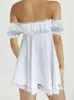 Robes de soirée femmes dentelle volants fée robe blanche bouffée à manches courtes épaules dénudées plissé Mini été bohème Sexy Vintage