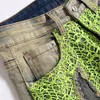 Green Spider-Web Men's Jeans Slim-Fit Straight broderade denim Pants Spring Autumn Retro Blue Distressed Streetwear