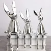 Decorative Objects Figurines 3 Piece Creative Shiny Rabbit Statue Home Decor Modern Nordic Animal Resin Art Sculpture Crafts Electroplated Ornament 230802