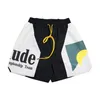 Los Angeles Street Fashion Brand Summer Rhude Sunset Letter Print Color Contrast Sports Shorts Mens Straight Pants
