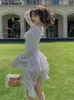 캐주얼 드레스 프랑스 꽃의 섹시한 드레스 여성 우아한 인쇄 파티 미디 여성 한국 패션 휴가 긴 슬리브 세련된 레트로