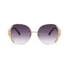 Sonnenbrille UVLAIK Großer Rahmen Diamant Für Frauen Rahmenlose Sonnenbrille Weibliche Lila Blau Pulver Farbe Brillen UV400