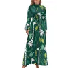 Casual Dresses Giraffe Print Dress High Neck Green And Gold Pattern Bohemia Long Sleeve Korean Fashion Maxi Kawaii Vestido