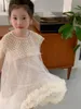 Girl s Dresses Elegant Pearl Cape Toddler Girls Summer Dress for Kids Bell Bottom Princess Shiny Children Party Gown Birthday Costume 230802