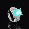 خواتم الزفاف QTT Trendy Synthesis Emerald Paraiba Tourmaline Silver Color for Women Fine Gine Jewelry Party Gift 230802