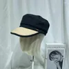 Berretti Protezione solare giapponese Cappello blu scuro Estate e autunno Giunzione tessuta Cappelli Sboy in lino di cotone letterario coreano per le donne