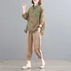 Femmes deux pièces pantalons femme été coton lin ensembles tenues femme élégant décontracté correspondant ensemble costume imprimé Blouse G660