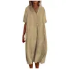 Basic Casual Dresses Vintage Womens Summer Dress 2023 Beach Holiday Solid Color Leisure Loose Cotton Linen