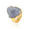 Milky Way Agate Stone Ring Gold Plated Bridal Wedding Resizable Open Finger Jewelry for Women