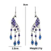 Ethnic Long Rhinestone Peacock Earrings for Women Vintage Simple Silver Color Animal Earring Party Casual Vacation Jewelry