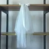 Voiles de mariée réel Po court mariage deux couches avec peigne blanc ivoire voile bord coupé 0.8 mètres dentelle Appliques accessoires