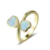 Wedding Rings Cute Female Love Heart Open Ring White Blue Opal Stone Engagement Vintage Gold Silver Color For Women