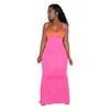 Vestidos casuais cor contrastante sexy decote sem costas maxi elegante para mulheres verão alças finas vestido bodycon festa longa praia