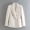 Costumes pour femmes 2023 hauts manteaux femmes solide Tweed Double boutonnage Blazer manteau à manches longues poches survêtement femme printemps vestes blanc