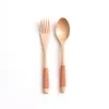 Ensembles de vaisselle en bois 2PCS Riz Soupes Céréales Dîner Kit Vaisselle Cuillère Fourchette