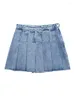 Kjolar denim kjol kvinnor mode brett veckade mini faldas mujer kvinnlig chic sidoknapp dragkedja sommarvestido