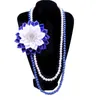 Choker Satijn Wit Blauw Lint Corsage Bloem Griekse Letter Parel Strass Zeta Phi Beta Sorority Ketting