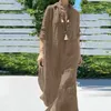 Casual Kleider Hemd Kleid Frauen Baumwolle Leinen Lange Sommer Reine Farbe Kurzarm Strand Dame Kleidung Y2K Vestido Robe