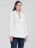 Costumes pour femmes 2023 hauts manteaux femmes solide Tweed Double boutonnage Blazer manteau à manches longues poches survêtement femme printemps vestes blanc