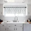 Cortina Azul Cinza Flor Fundo Branco Cozinha Pequeno Tule Transparente Quarto Curto Sala Decoração para Casa Cortinas Voile