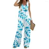 Women's Two Piece Pants Women Summer Suit Floral Print Sleeveless Vest Wide Leg Set Casual Breathable Outfit For