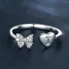 Fedi nuziali 26 lettere dell'alfabeto dalla A alla Z per le donne apertura zircone bianco farfalla cuore fasce maiuscola iniziale gioielli dito indice