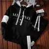 Herrspåriga herrar Milano Letters Tryck Sweatshirt Set Hoodies Sweatpants Tracksuit 2 st.